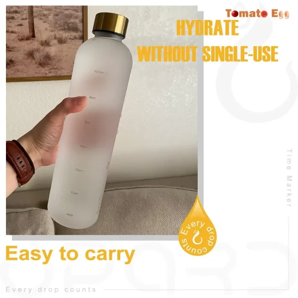 1L Water Bottle Plastic Frosted Kettle with Time Stamp BPA Free Reusable Fitness Sports Outdoor Travel Leakproof Water Cup 4