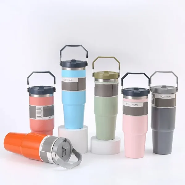 30oz Large Capacity Portable Car Cup Stainless Steel Thermos Cup with Straw & Handle Travel Sports Water Bottle Vacuum Flask 1