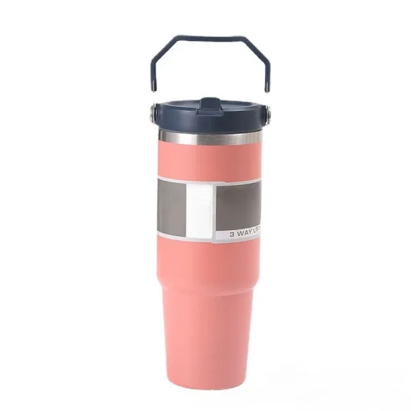 30oz Large Capacity Portable Car Cup Stainless Steel Thermos Cup with Straw & Handle Travel Sports Water Bottle Vacuum Flask 2