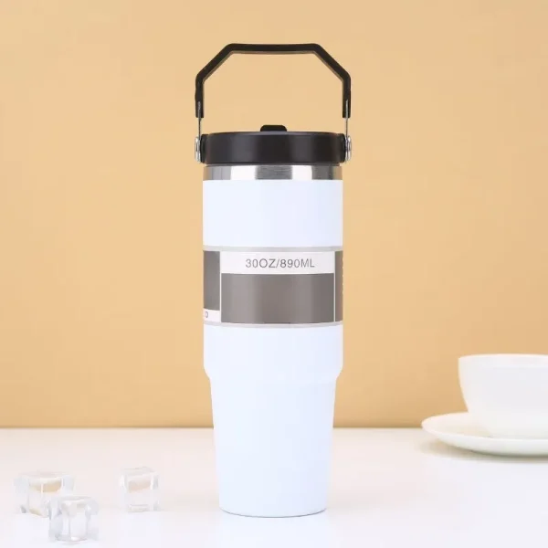 30oz Large Capacity Portable Car Cup Stainless Steel Thermos Cup with Straw & Handle Travel Sports Water Bottle Vacuum Flask 5