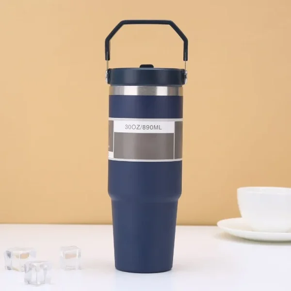 30oz Large Capacity Portable Car Cup Stainless Steel Thermos Cup with Straw & Handle Travel Sports Water Bottle Vacuum Flask 6