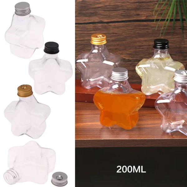 200ML Cute Star Plastic Bottle Clear Milk Tea Coffee Bottle Transparent Drinking Bottle Water Cup Juicing Beverage Bottles 2