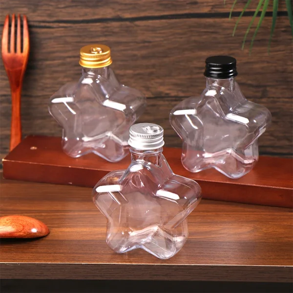 200ML Cute Star Plastic Bottle Clear Milk Tea Coffee Bottle Transparent Drinking Bottle Water Cup Juicing Beverage Bottles 3
