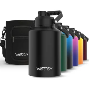 Watersy 64/128oz Insulated Water Bottle Large-capacity Stainless Steel Thermos with Lift Hands & Bag Outdoor Camping Family Trip 1
