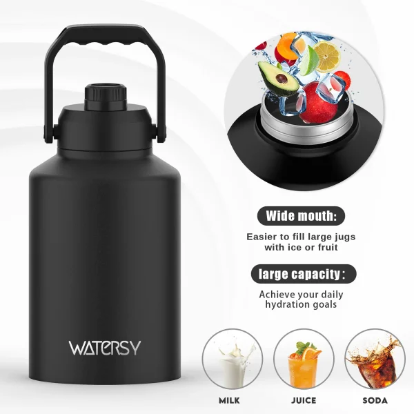Watersy 64/128oz Insulated Water Bottle Large-capacity Stainless Steel Thermos with Lift Hands & Bag Outdoor Camping Family Trip 2