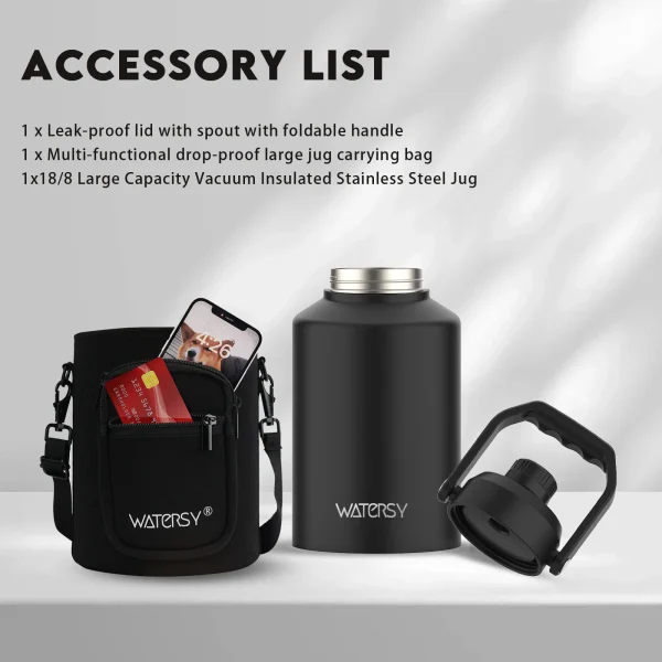 Watersy 64/128oz Insulated Water Bottle Large-capacity Stainless Steel Thermos with Lift Hands & Bag Outdoor Camping Family Trip 3
