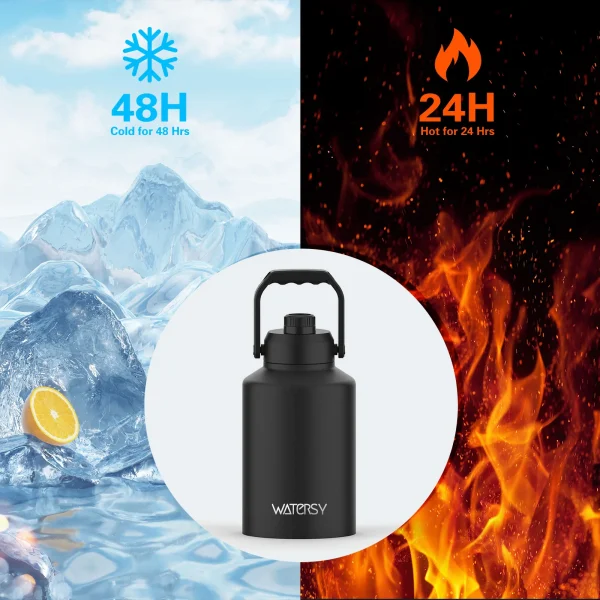 Watersy 64/128oz Insulated Water Bottle Large-capacity Stainless Steel Thermos with Lift Hands & Bag Outdoor Camping Family Trip 4
