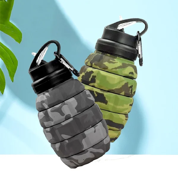 Food-Grade Silicone Folding Water Bottle Retractable High Temperature Water Bottle Camouflage Sports Water Bottle Riding Camping 2
