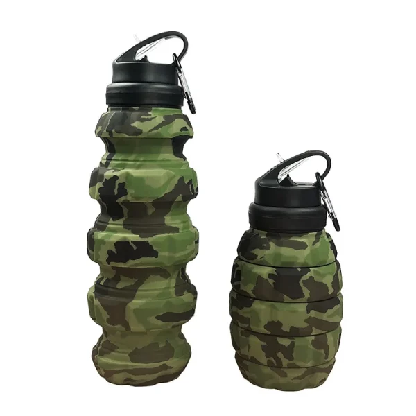 Food-Grade Silicone Folding Water Bottle Retractable High Temperature Water Bottle Camouflage Sports Water Bottle Riding Camping 5