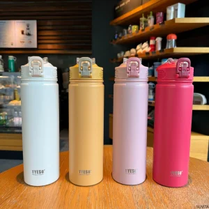 Tyeso 600/750ML Thermos Bottle With Straw Stainless Steel Car Thermal Cup Sports Water Bottles Keeps Cold and Hot Thermal Mug 1
