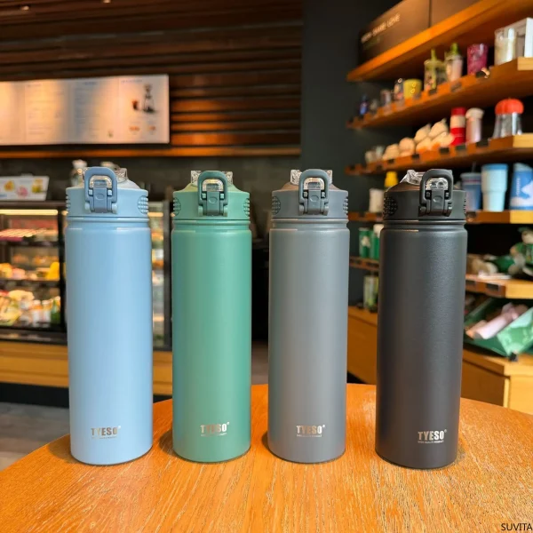 Tyeso 600/750ML Thermos Bottle With Straw Stainless Steel Car Thermal Cup Sports Water Bottles Keeps Cold and Hot Thermal Mug 2
