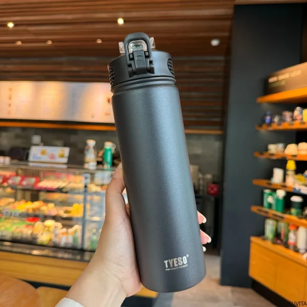Tyeso 600/750ML Thermos Bottle With Straw Stainless Steel Car Thermal Cup Sports Water Bottles Keeps Cold and Hot Thermal Mug 3