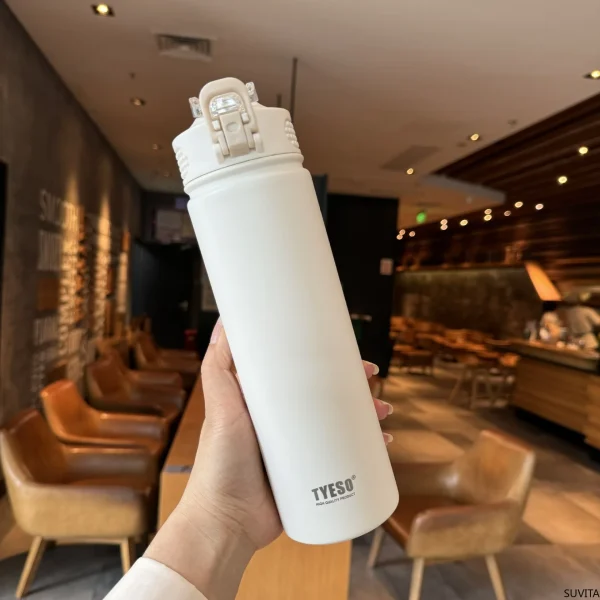 Tyeso 600/750ML Thermos Bottle With Straw Stainless Steel Car Thermal Cup Sports Water Bottles Keeps Cold and Hot Thermal Mug 5