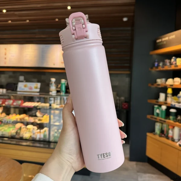 Tyeso 600/750ML Thermos Bottle With Straw Stainless Steel Car Thermal Cup Sports Water Bottles Keeps Cold and Hot Thermal Mug 6