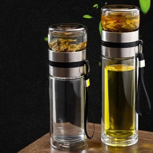 500ML Glass Tea Brewing Bottle Double-layer Tea Brewing Cup with Portable Rope Water Separation Tea Bottle Leak Proof Travel Cup 1