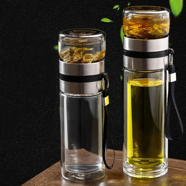 500ML Glass Tea Brewing Bottle Double-layer Tea Brewing Cup with Portable Rope Water Separation Tea Bottle Leak Proof Travel Cup 1