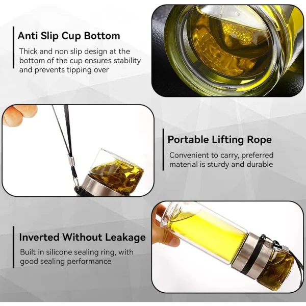 500ML Glass Tea Brewing Bottle Double-layer Tea Brewing Cup with Portable Rope Water Separation Tea Bottle Leak Proof Travel Cup 4