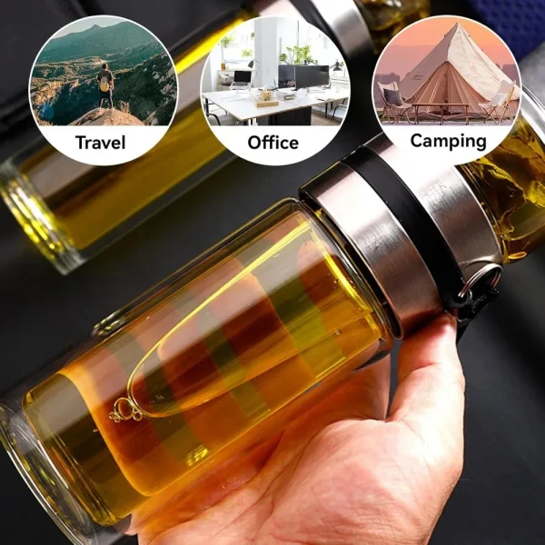 500ML Glass Tea Brewing Bottle Double-layer Tea Brewing Cup with Portable Rope Water Separation Tea Bottle Leak Proof Travel Cup 5