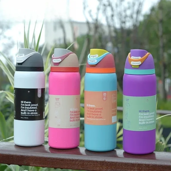 24 oz 32 oz OwalaMug Iced Water Bottle Thermal Flask with Straw Sports Thermoses Cup Thermo Tumbler Hot Coffee Mug BPA Free 2