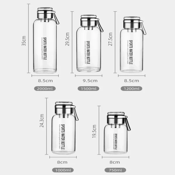 1500ML/2000ML Large Capacity High Borosilicate Glass Water Bottle Transparent Milk Juice Cup Outdoor Portable Thermos Cup 6