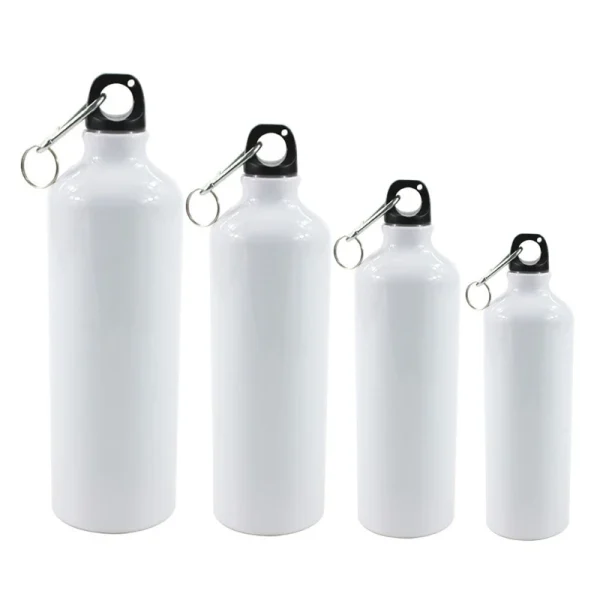 400/500/600/750ml White Blank Sublimation Water Bottle with Screw Carabiner Hook Aluminum Outdoor Sports Leakproof for 3