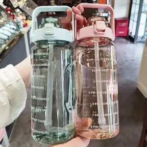 2000ml Sports Drinking Bottles with Time Marker Men Women Water Bottle with Straw Large Capacity Outdoor Cup Fitness Drinkware 1