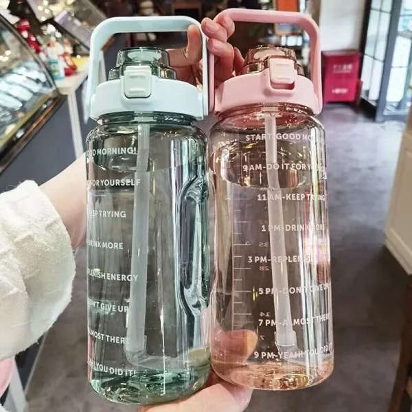 2000ml Sports Drinking Bottles with Time Marker Men Women Water Bottle with Straw Large Capacity Outdoor Cup Fitness Drinkware 1