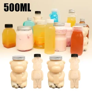 500ml Violent Bear Milk Tea Bottle Disposable PET Transparent Juice Bottle Cartoon Bear Portable Juice Yogurt Bear Bottle 1