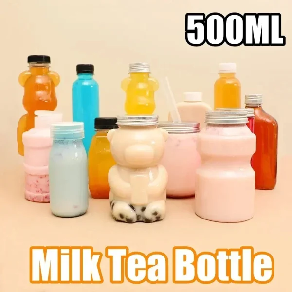 500ml Violent Bear Milk Tea Bottle Disposable PET Transparent Juice Bottle Cartoon Bear Portable Juice Yogurt Bear Bottle 2