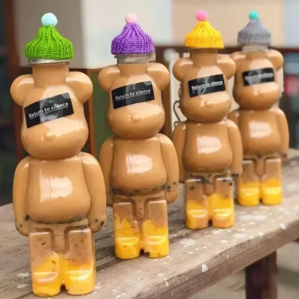 500ml Violent Bear Milk Tea Bottle Disposable PET Transparent Juice Bottle Cartoon Bear Portable Juice Yogurt Bear Bottle 5