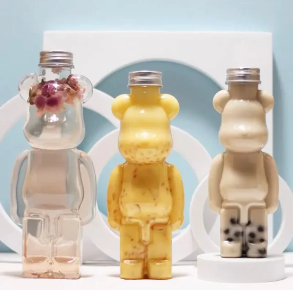 500ml Violent Bear Milk Tea Bottle Disposable PET Transparent Juice Bottle Cartoon Bear Portable Juice Yogurt Bear Bottle 6
