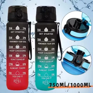 1000ml Water Bottle with Time Scale Outdoor Gradient Color Sports Bottles 1-2pc Portable Large Capacity Gym Fitness Mug BPA Free 1