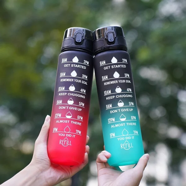 1000ml Water Bottle with Time Scale Outdoor Gradient Color Sports Bottles 1-2pc Portable Large Capacity Gym Fitness Mug BPA Free 2