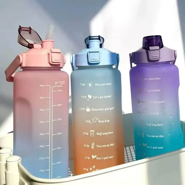 2000ml Large capacity plastic water bottle frosted gradient water bottle outdoor sports and fitness portable water kettles 5