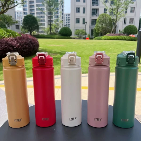 1pc Thermos Bottle with Straw 600ml 750ml Stainless Steel Thermal Cup Car Insulated Flask Water Tumbler for Outdoor Sports 2