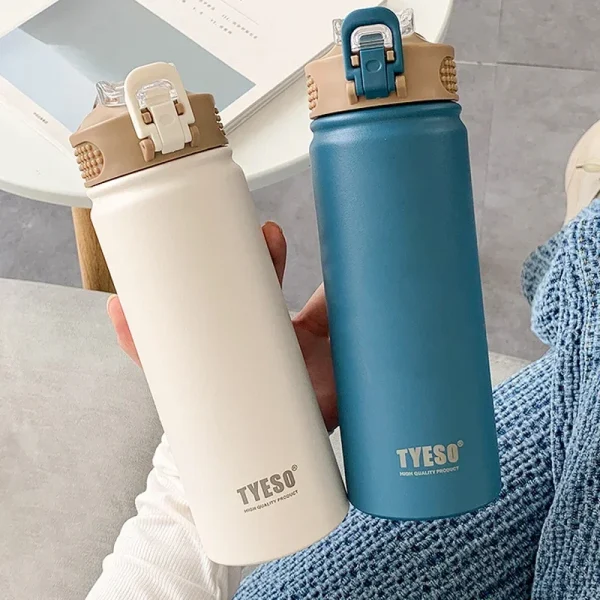 1pc Thermos Bottle with Straw 600ml 750ml Stainless Steel Thermal Cup Car Insulated Flask Water Tumbler for Outdoor Sports 3