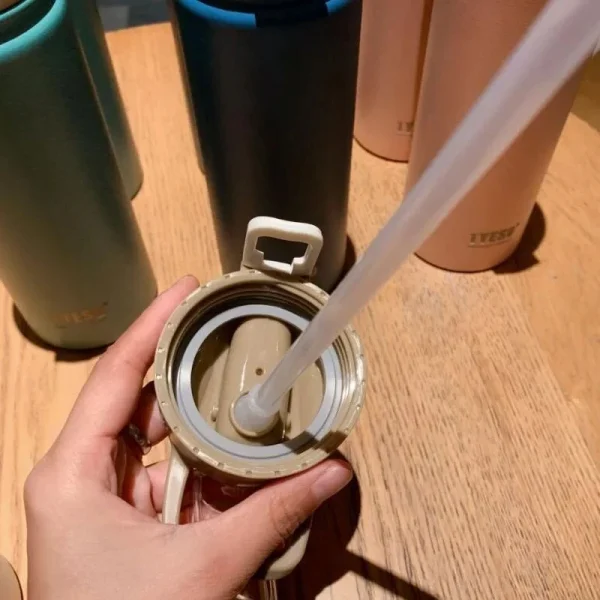 1pc Thermos Bottle with Straw 600ml 750ml Stainless Steel Thermal Cup Car Insulated Flask Water Tumbler for Outdoor Sports 5