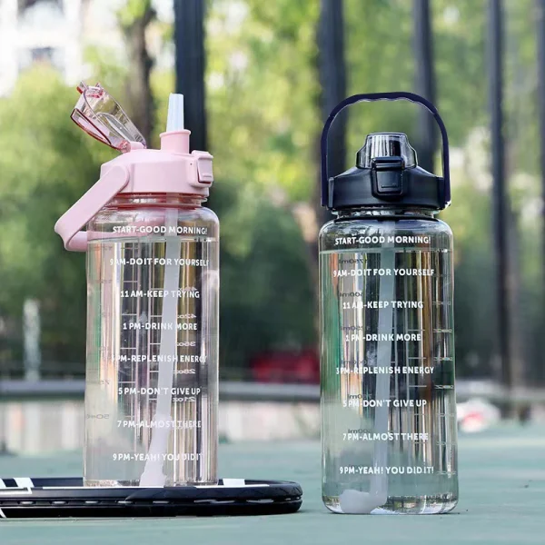 2 Liter Sports Water Bottle With Straw Men Women Fitness Water Bottles Outdoor Cold Water Bottlesc With Time Marker Drinkware1 2