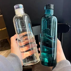 1pc Plastic Water Bottle with Time Scale Transparent Large Capacity Leakproof Drop-Resistant Drink Cup for Outdoor Sport Travel 1