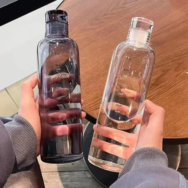 1pc Plastic Water Bottle with Time Scale Transparent Large Capacity Leakproof Drop-Resistant Drink Cup for Outdoor Sport Travel 2