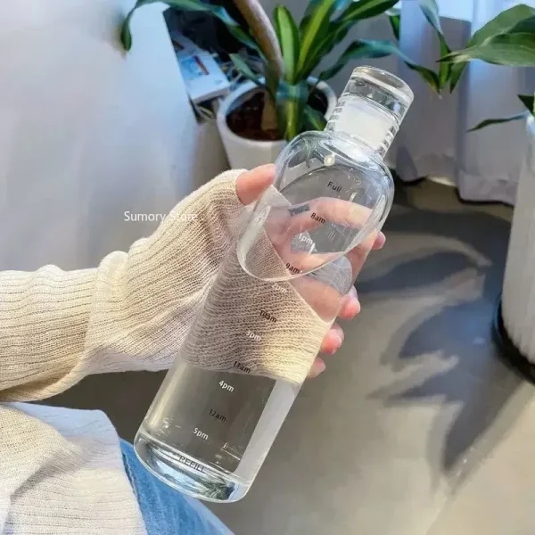 1pc Plastic Water Bottle with Time Scale Transparent Large Capacity Leakproof Drop-Resistant Drink Cup for Outdoor Sport Travel 3