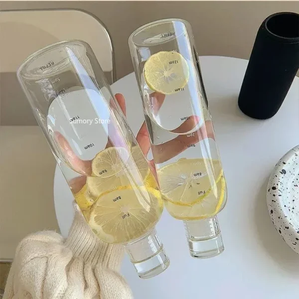 1pc Plastic Water Bottle with Time Scale Transparent Large Capacity Leakproof Drop-Resistant Drink Cup for Outdoor Sport Travel 4