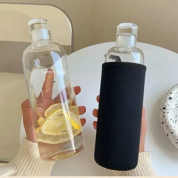 1pc Plastic Water Bottle with Time Scale Transparent Large Capacity Leakproof Drop-Resistant Drink Cup for Outdoor Sport Travel 5