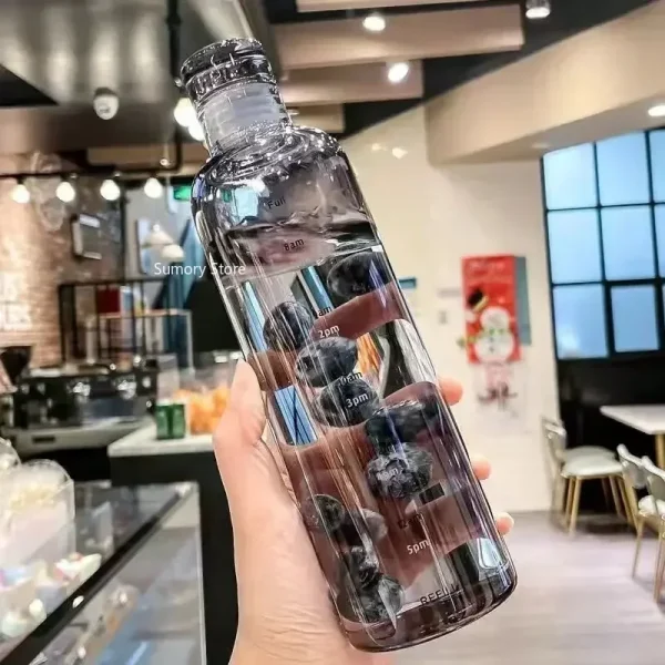 1pc Plastic Water Bottle with Time Scale Transparent Large Capacity Leakproof Drop-Resistant Drink Cup for Outdoor Sport Travel 6