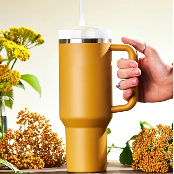 40 oz Tumbler with Handle Lid Straw 40oz Stainless Steel Water Bottle Vacuum Thermos Cup Travel Car Coffee Mug Cap for Stanley 2
