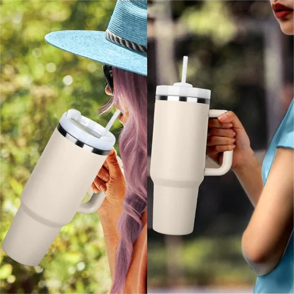 40 oz Tumbler with Handle Lid Straw 40oz Stainless Steel Water Bottle Vacuum Thermos Cup Travel Car Coffee Mug Cap for Stanley 3