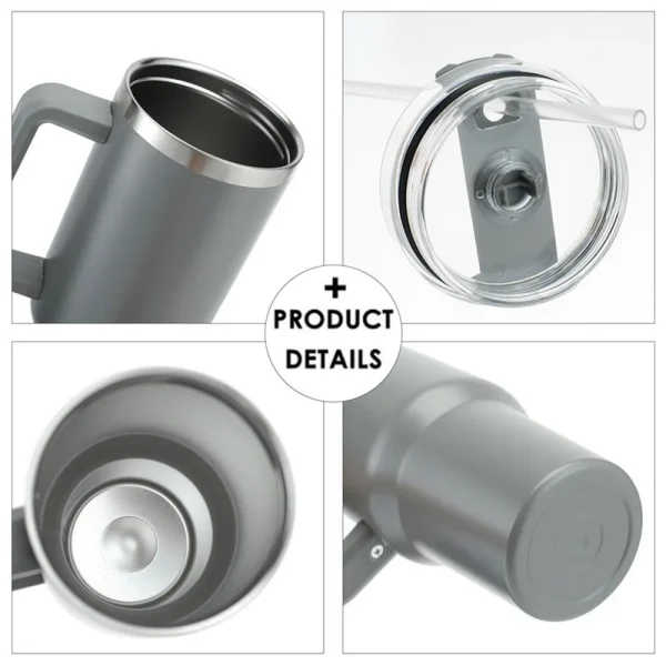40 oz Tumbler with Handle Lid Straw 40oz Stainless Steel Water Bottle Vacuum Thermos Cup Travel Car Coffee Mug Cap for Stanley 5