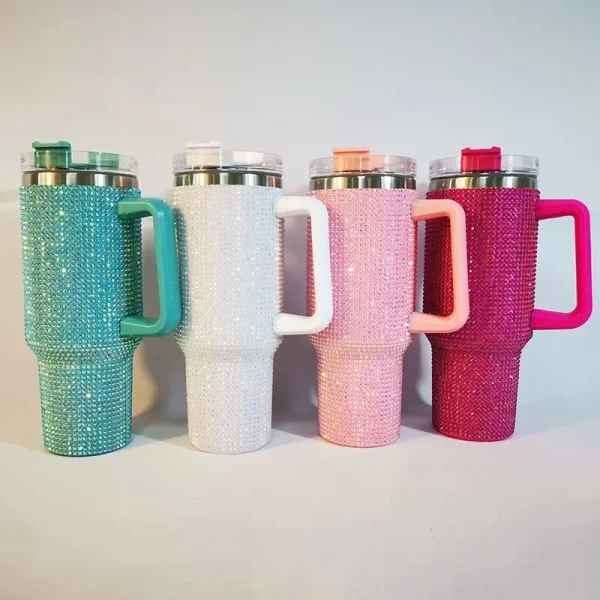 40oz Diamond Thermos Cup with Handle 304 Stainless Steel Vacuum Coffee Insulated Bottle Portable Car Flasks 1