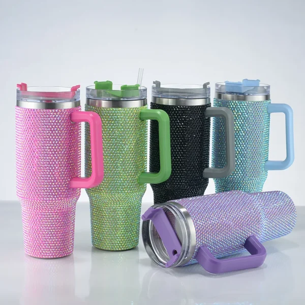 40oz Diamond Thermos Cup with Handle 304 Stainless Steel Vacuum Coffee Insulated Bottle Portable Car Flasks 2