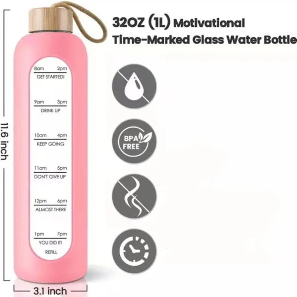 32oz 1L Time-marked Glass Water Bottles Bamboo Lid Free of Lead Motivational Sport Silicone Sleeve Portable Drink Bottle Gift 6